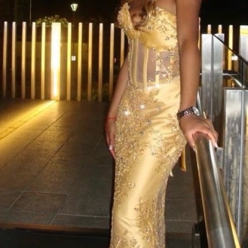 Gold prom dress with little diamonds. Fits like xs/small